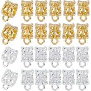 1 Box 160Pcs Gold Bail Spacer Bead Silver Tube Bails Bulk Clasp Bail Bead Charms Connector Tibetan Style Link European Alloy Loop Loose Spacer Beads for Jewelry Making Bracelet Necklace Craft