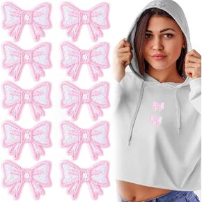 10pcs Pink Bow Patches Self-Adhesive, 1 inch Bowknot Embroidered Appliques Cute Sewing on Decorative Patch Halloween Christmas for DIY Clothing Hats Bags Jacket Jeans