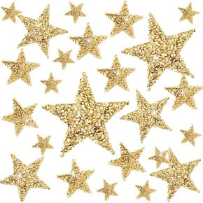 24 Pcs Iron On Star Patches Star Stickers Rhinestone Adhesive Star Iron on Patches Star Shape Appliques Patch DIY Accessory for Clothing Jeans Bags Hats Repair Decoration(Gold)