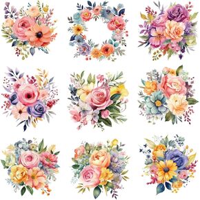 9pcs/مجموعة الجيب حجم الزهور ألوان المائية نقل ملصقات للملابس ، الحديد على الزلاجات البرية الصمات بقع نقل الحرارة لملابس ملصقات فينيل ملصقات الديكور القابلة للغسل (F-5) in Kuwait