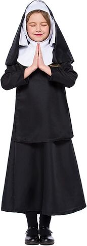 Kids Nun Costume Girl's Nun Outfit Halloween Mother Superior Costume Girls Catholic Sister Traditional Nun Robe in Kuwait