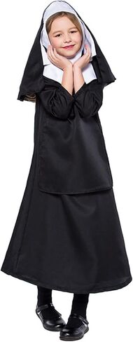 Kids Nun Costume Girl's Nun Outfit Halloween Mother Superior Costume Girls Catholic Sister Traditional Nun Robe in Kuwait