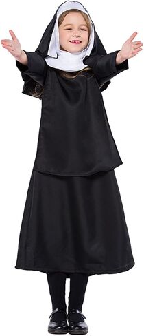 Kids Nun Costume Girl's Nun Outfit Halloween Mother Superior Costume Girls Catholic Sister Traditional Nun Robe in Kuwait