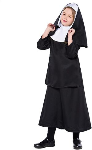 Kids Nun Costume Girl's Nun Outfit Halloween Mother Superior Costume Girls Catholic Sister Traditional Nun Robe in Kuwait