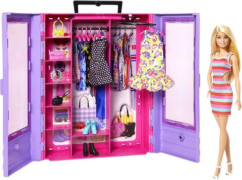 Barbie Doll & PlaySet ، خزانة أزياء Ultimate مع الملابس (3 ملابس) وملحقات الأزياء بما في ذلك 6 شماعات in Kuwait