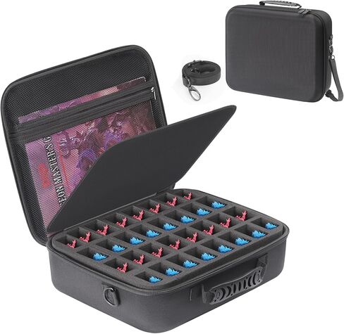 Miniature Storage Carrying Case -64 Slot Storage Case with 2 Impact-Absorbing Foam Trays For 32mm Warhammer 40k, DND and More,case with Adjustable Shoulder Strap and zippered pocket. (64 Slot) in Saudi Arabia