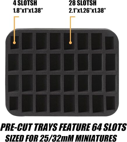Miniature Storage Carrying Case -64 Slot Storage Case with 2 Impact-Absorbing Foam Trays For 32mm Warhammer 40k, DND and More,case with Adjustable Shoulder Strap and zippered pocket. (64 Slot) in Saudi Arabia