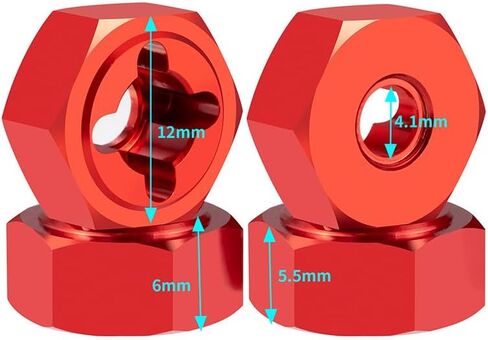 4Pcs Aluminum Wheel Hex Hubs Set for Arrma 1/18 Granite Typhon Grom RC Car Truck 4pcs (Red) in Saudi Arabia