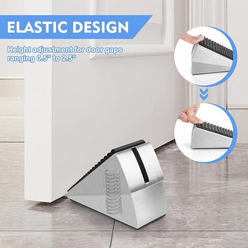 Door Stopper-Heavy Duty Door Stoppers Wedge Tall Door Stop for Bottom of Door Security Rubber,Extra Tall 3-inch Adjustable Door Stop Wedge, Spring Loaded Door Holder for All Heavy Doors(Silver) in Kuwait