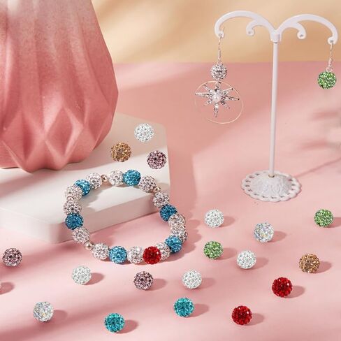 120 Pcs 10mm Clay Rhinestone Beads with Elastic String, Round Disco Ball Design,Baseball Bling Sparkle Rhinestone Beads for Bracelet Necklace Earring Jewelry Making Christmas Party Decorations in Saudi Arabia
