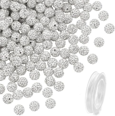 120 Pcs 10mm Clay Rhinestone Beads with Elastic String, Round Disco Ball Design,Baseball Bling Sparkle Rhinestone Beads for Bracelet Necklace Earring Jewelry Making Christmas Party Decorations in Saudi Arabia