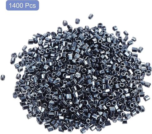 uxcell 1400pcs حبات البوق الزجاجية ، 1.5x1.5mm أنبوب مصغر حبة زجاجية فضفاضة بذرة الفواصل للقطاعات DIY MONDLETS MOWENT (Silver) in Kuwait
