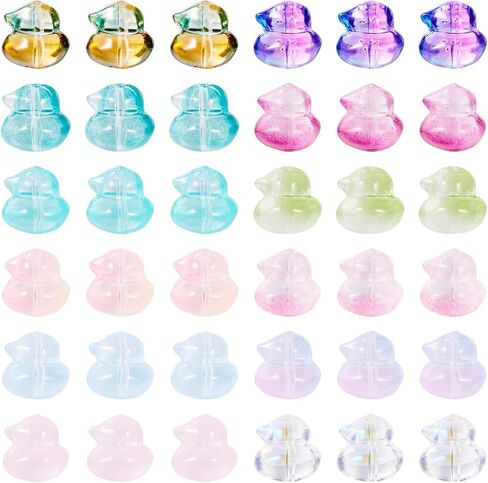 120pcs حبات البط الزجاجية الملونة 3D بطة شكل البط الكريستال حبات الزجاج اللطيف للحيوانات الفضاعة الفضفاضة الشفافة رذاذ رسمت حرب البط بطة DIY لصداقة الصداقة. صنع المجوهرات in Kuwait
