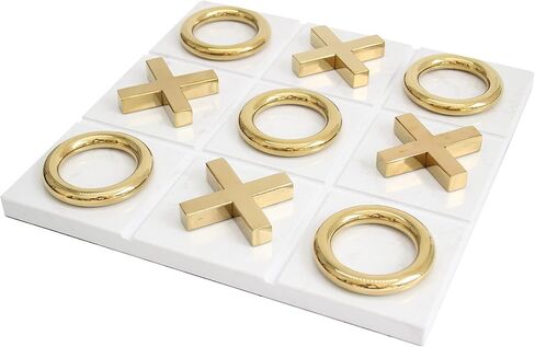 Marble Tic Tac Toe Game for Living Room Decor Centerpiece White and Gold XO with White Marble and Gold Color Stainless Steel Decorative Table Top X/O Board Coffee Table Décor in Saudi Arabia