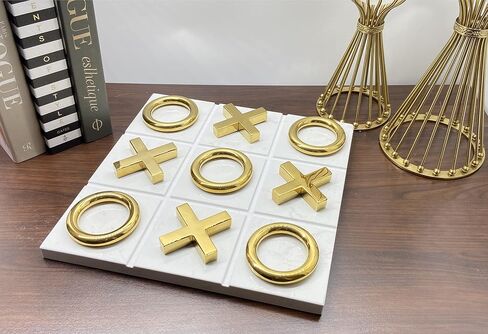 Marble Tic Tac Toe Game for Living Room Decor Centerpiece White and Gold XO with White Marble and Gold Color Stainless Steel Decorative Table Top X/O Board Coffee Table Décor in Saudi Arabia