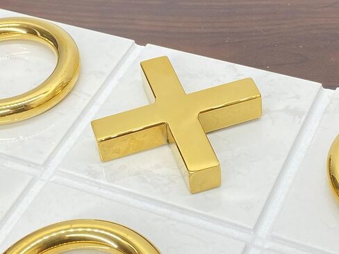 Marble Tic Tac Toe Game for Living Room Decor Centerpiece White and Gold XO with White Marble and Gold Color Stainless Steel Decorative Table Top X/O Board Coffee Table Décor in Saudi Arabia