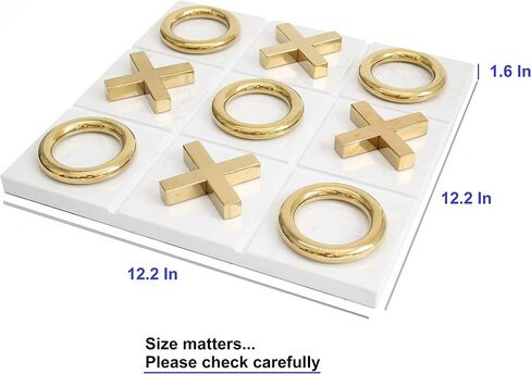Marble Tic Tac Toe Game for Living Room Decor Centerpiece White and Gold XO with White Marble and Gold Color Stainless Steel Decorative Table Top X/O Board Coffee Table Décor in Saudi Arabia