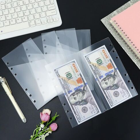 10pcs A6 Binder Cash Envelopes 6 Holes Opening Binder Pockets A6 Insert with 2 Pockets for Budgeting Money Binder Inserts Accessories and Supplies (Clear, A6) in Saudi Arabia
