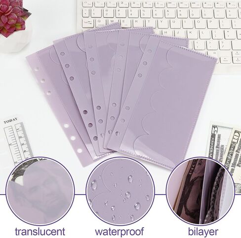 10pcs A6 Binder Cash Envelopes 6 Holes Opening Binder Pockets A6 Insert with 2 Pockets for Budgeting Money Binder Inserts Accessories and Supplies (Clear, A6) in Kuwait