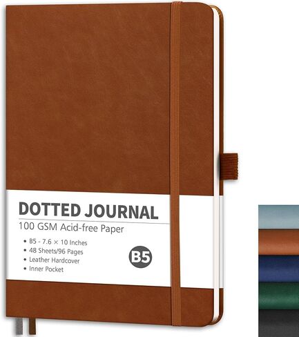 RETTACY Graph Paper Notebook, B5 Grid Notebook Journal with 96 Pages, 7.6'' × 10'', Medium Size, Leather Hardcover, 100 GSM Thick Paper, for Students, Homework, Math, Engineering (Brown) in Kuwait