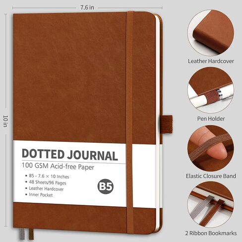 RETTACY Graph Paper Notebook, B5 Grid Notebook Journal with 96 Pages, 7.6'' × 10'', Medium Size, Leather Hardcover, 100 GSM Thick Paper, for Students, Homework, Math, Engineering (Brown) in Kuwait