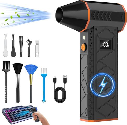 10000mAh Compressed Air Duster with Two LED Light-180000RPM Electric Mini Blower, 4-Gear Adjustable Air Blower Rechargeable Cordless PC Cleaning Kit for Keyboard, Computer, Car, Snow, Home, Black in Saudi Arabia