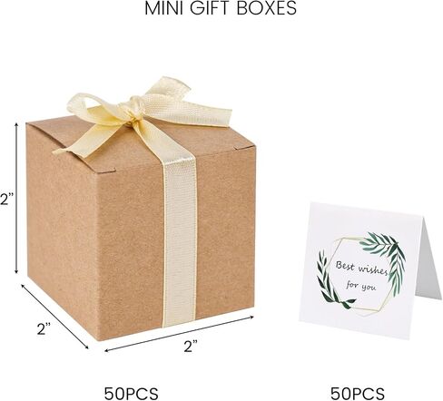VGOODALL 50PCS Mini Gift Boxes, 2 x 2 x 2 Inch White Candy Treat Boxes Favor Boxes with Ribbon Greeting Card for Birthday Party Wedding in Saudi Arabia