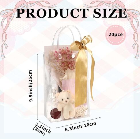 zandfelo 20 Pcs 8''x10''x3.2'' Clear Gift Bags with Handle, Clear Plastic Goodie Bags, Reusable Transparent PVC Gift Wrap Tote Bag in Kuwait