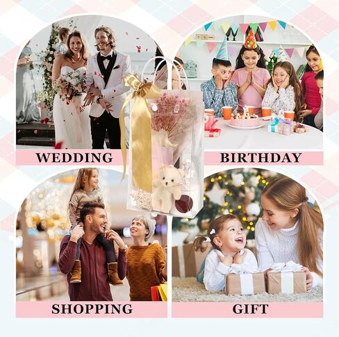 zandfelo 20 Pcs 8''x10''x3.2'' Clear Gift Bags with Handle, Clear Plastic Goodie Bags, Reusable Transparent PVC Gift Wrap Tote Bag in Kuwait