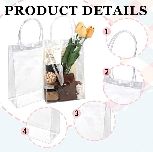 zandfelo 20 Pcs 8''x10''x3.2'' Clear Gift Bags with Handle, Clear Plastic Goodie Bags, Reusable Transparent PVC Gift Wrap Tote Bag in Kuwait