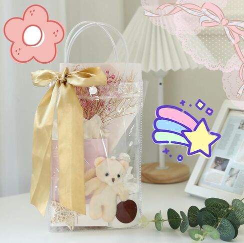 zandfelo 20 Pcs 8''x10''x3.2'' Clear Gift Bags with Handle, Clear Plastic Goodie Bags, Reusable Transparent PVC Gift Wrap Tote Bag in Kuwait