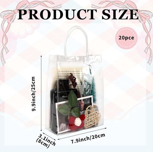 zandfelo 20 Pcs 8''x10''x3.2'' Clear Gift Bags with Handle, Clear Plastic Goodie Bags, Reusable Transparent PVC Gift Wrap Tote Bag in Kuwait