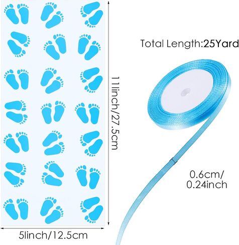 Zonon 100 Pieces Party Favor Bags Baby Shower Treat Bags Plastic Candy Gift Goodie Baby Footprint with Ribbons for Birthday Party Supplies(Blue) in Saudi Arabia