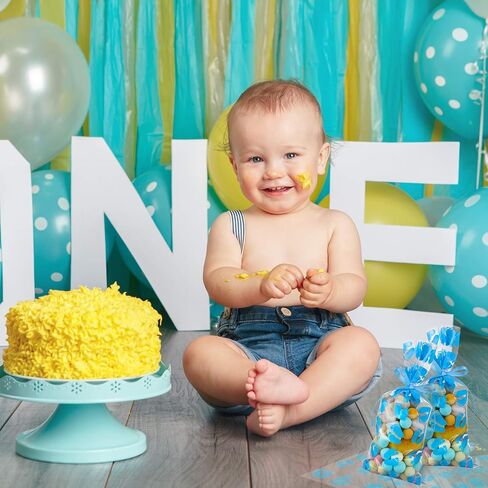 Zonon 100 Pieces Party Favor Bags Baby Shower Treat Bags Plastic Candy Gift Goodie Baby Footprint with Ribbons for Birthday Party Supplies(Blue) in Saudi Arabia
