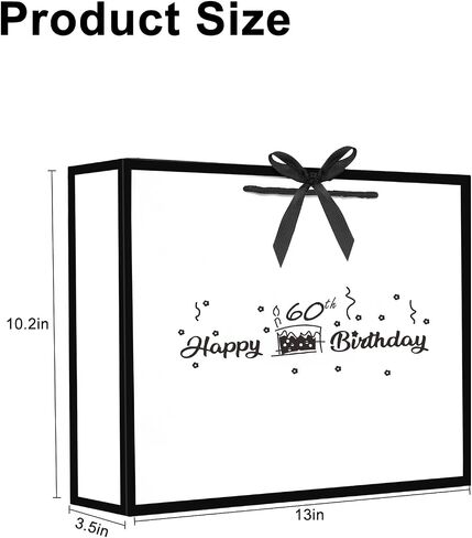 VFUNZA 60th Birthday Gift Bag for women/Men, 60 Years Old Birthday Decorations, Birthday Gift Ideas, 13" Luxurious Black Edge White Gift Bags in Saudi Arabia