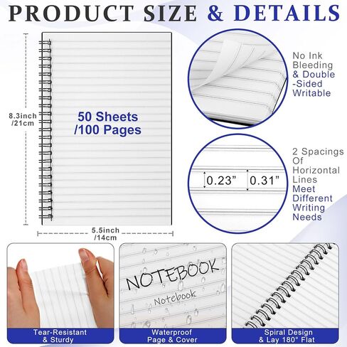6 Pcs Stone Paper Waterproof Notebook Spiral A5 5.8 x 8.3'' Weatherproof Stone Paper All Weather Notebook Journal Note Taking College Ruled for Aesthetic Office Outdoor in Kuwait