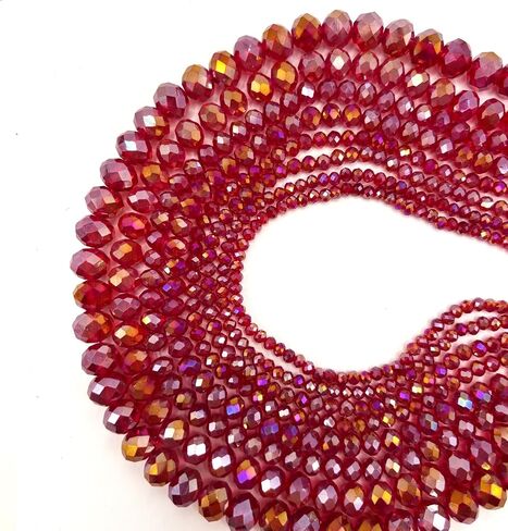 780Pcs Briolette Glass Beads for Jewelry Making, 3/4/6/8/10mm Faceted Crystal Loose Beads Bulk for Bracelets, Earrings, Wind Chimes, Suncatcher, Curtains, Rosered AB Color in Saudi Arabia