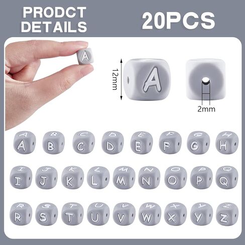 BEEFLYING 20 Pcs Black Cube Letter A Silicone Beads 12x12x12mm Square Dice Alphabet Beads with 2mm Hole Spacer Loose Letter Beads for Bracelet Necklace Jewelry Making(Letter A) in Kuwait