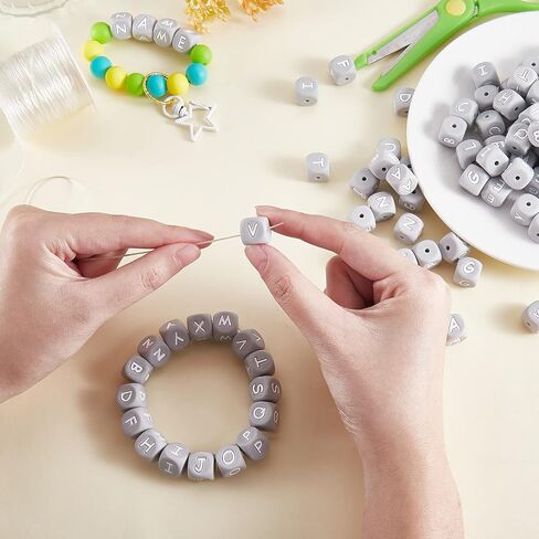 BEEFLYING 20 Pcs Black Cube Letter A Silicone Beads 12x12x12mm Square Dice Alphabet Beads with 2mm Hole Spacer Loose Letter Beads for Bracelet Necklace Jewelry Making(Letter A) in Kuwait