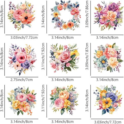 9pcs/مجموعة الجيب حجم الزهور ألوان المائية نقل ملصقات للملابس ، الحديد على الزلاجات البرية الصمات بقع نقل الحرارة لملابس ملصقات فينيل ملصقات الديكور القابلة للغسل (F-5) in Kuwait