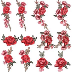 Flower Patches, 12 Pcs Red Rose Embroidered Sew On Patches for Clothing, Floral Appliques Embellishments for DIY Crafts Making, Sewing, Backpacks, Jeans, Clothing, Hat, Jacket, Bags