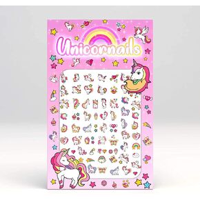 ملصقات Unicorn Nails ملصقات Rainbows Hearts Stars Cupcakes لطيف الأطفال والبالغين إصبع فني مزيف للفتيات مجموعة صناديق مجموعة حقائب حفلة عيد ميلاد الأطفال هدية حشو