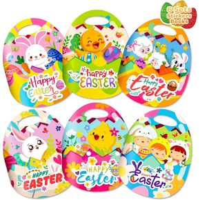 6 Sets Reusable Easter Puffy Sticker Book for Kids 2-4, Toddler Puffy Stickers Ages 1-3, Activity Books for Kids Ages 3-5, Toddler Crafts Gifts Ages 2-4, Easter Gift Toy Baby Travel Toys