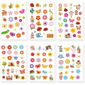 18 Sheets Spring Flowers Stickers, 6 Styles Cute Small Flower Stickers for Kids Prizes Garden Butterfly Stickers Decal Animal Nature Sticker Party Decorations for Water Bottle Laptop Crafts Envelopes