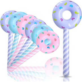 Civaner 6 Pcs Candyland Birthday Party Decoration Donut 33 Inch Lollipop Stick Inflatable Large Candy Float Donut Shape Balloon Valentine‘s Day Candy Themed Birthday Decoration for Kids(Classic Color)