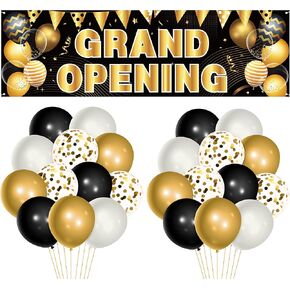 31Pcs Grand Opening Party Decorations Kit Grand Opening Banner with 12Inches Latex Balloons New Store Opening Sign Supplies Large Advertising Opening Backdrop Decor for Shop Business