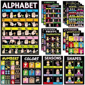 GISGFIM 18 PIETS ASL AMERICE LANGY LANGY POSTER ASL STROMPS FOR CLASSING ASL Education Language for School School Forners Decord steries straply decor (Black)