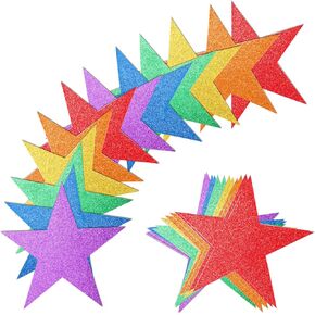 80 Pieces Glitter Star Cutouts Paper Star Confetti Cutouts for Bulletin Board Classroom Wall Party Decoration Supply (Rainbow,6 Inches Length)