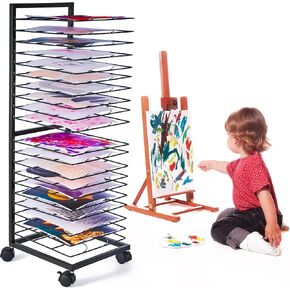 GENMOUS Art Drying Rack, Metal Painting Drying Rack with 20 Removable Shelves, Art Storage Rack with Lockable Wheels, Art Drying Rack for Art Studio Classroom School, 30×11×12 Inches