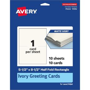Avery Printable Rectangle Half Fold Greeting Cards, 5.5" x 8.5", Matte Ivory Cardstock, Laser/Inkjet, 50 Total, Great for Thank You Cards, Event Invitations, and More